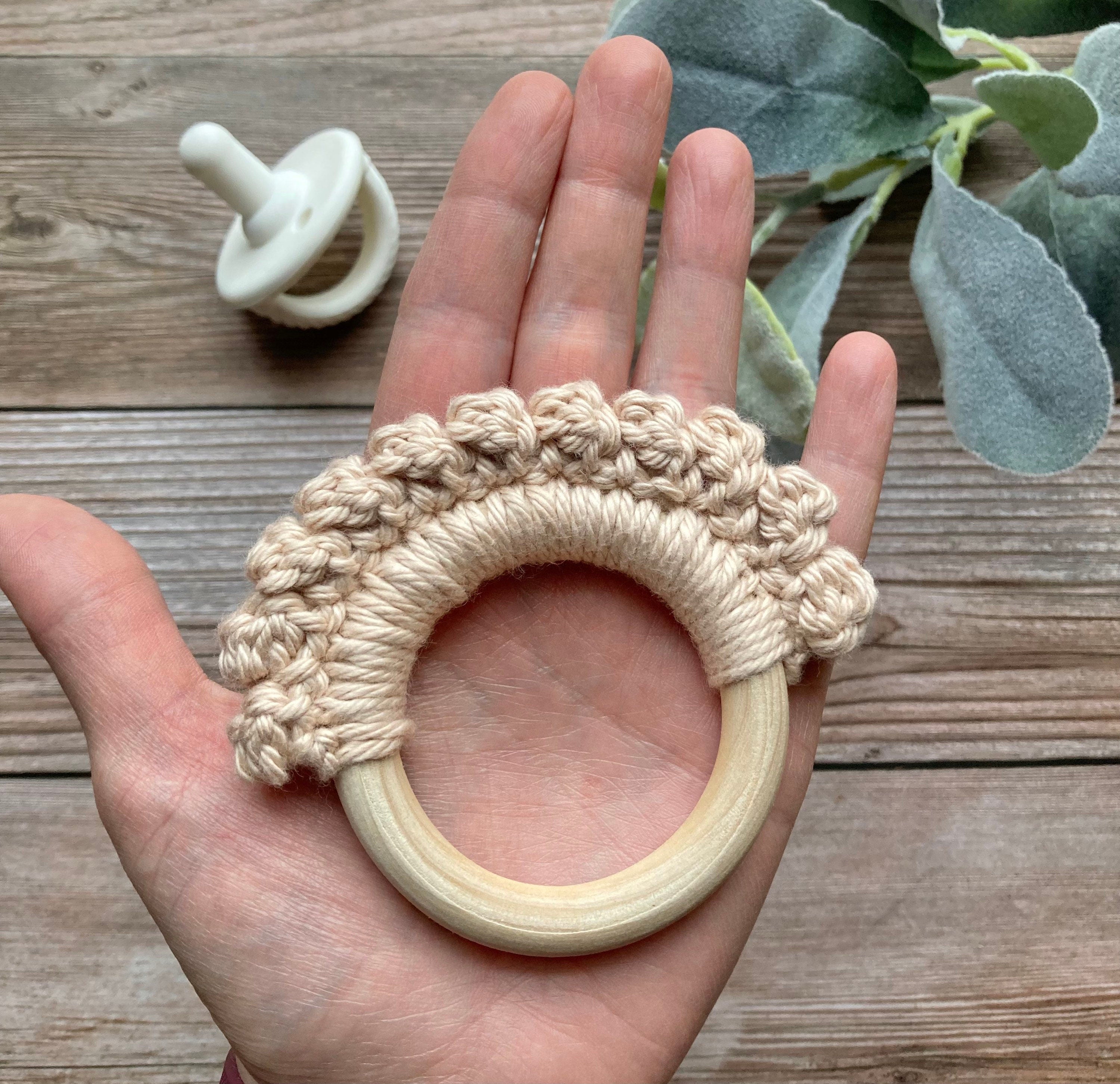 Crochet Baby Teether: Wooden Teething Toy, Cotton Yarn