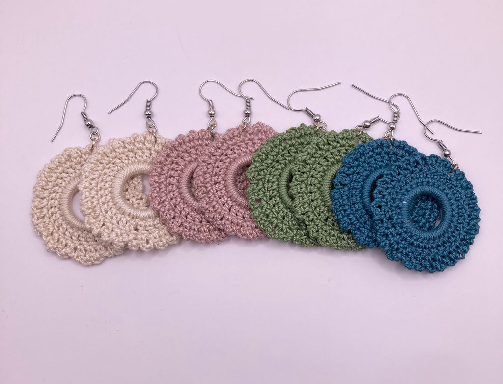 Handmade Crochet Chandelier Earrings: Cream Cotton Boho Jewelry