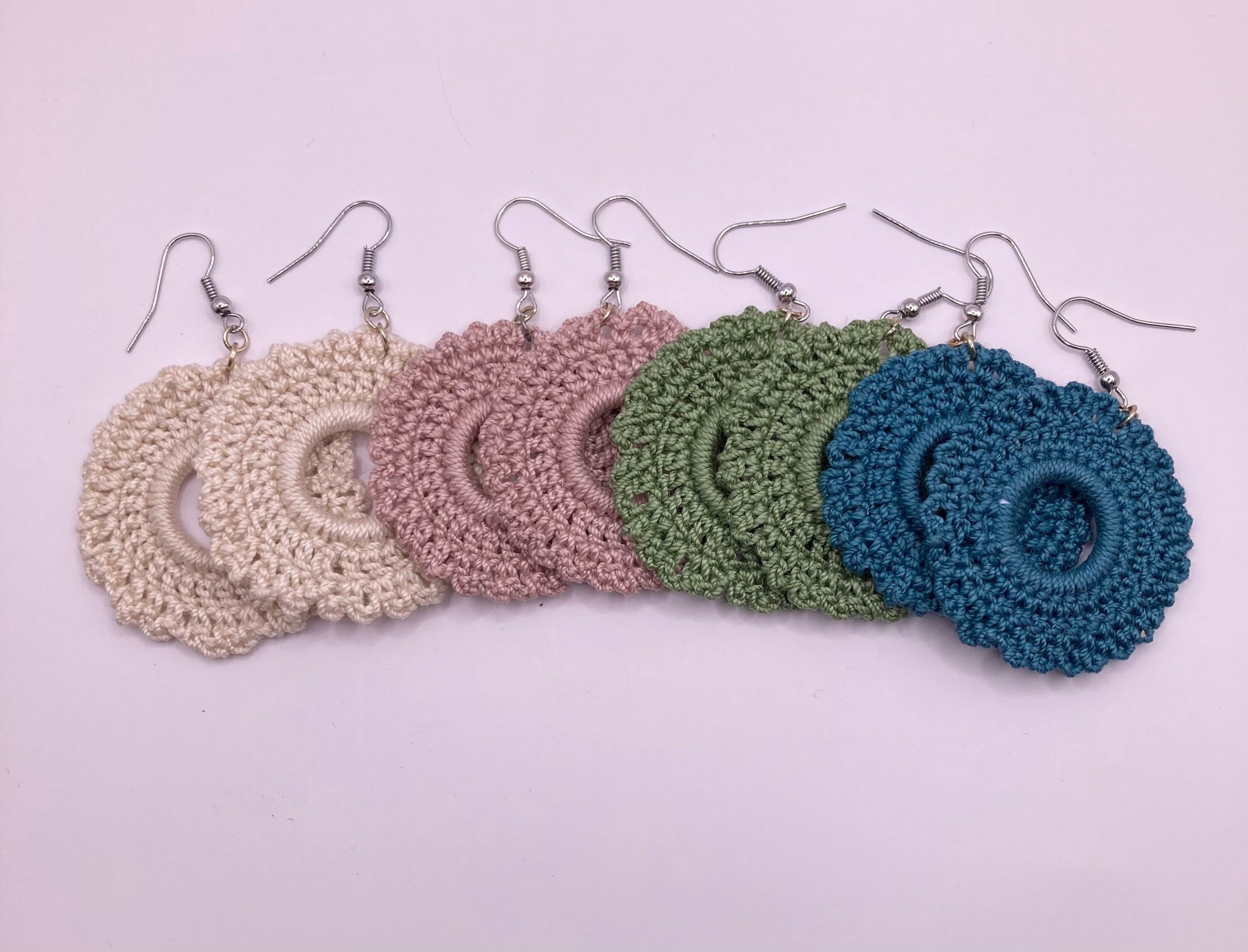 Handmade Crochet Chandelier Earrings: Cream Cotton Boho Jewelry
