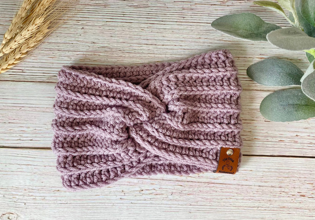 Lavender Crochet Twisted Headband: Women's Boho Ear Warmer