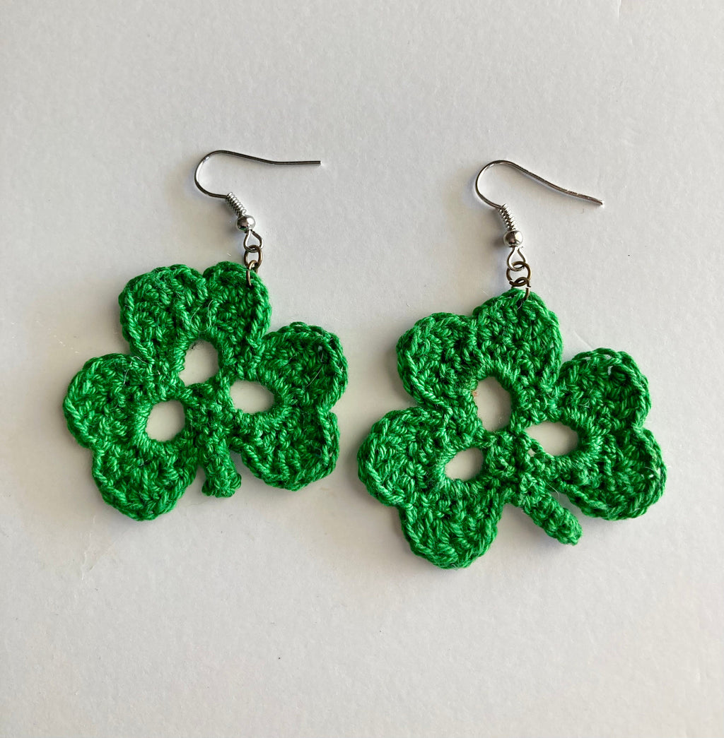 Shamrock Earrings, crochet earrings, handmade jewelry, gifts for st patricks day