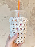 Crochet Iced Coffee Cozy: Reusable Linen Cup Sleeve