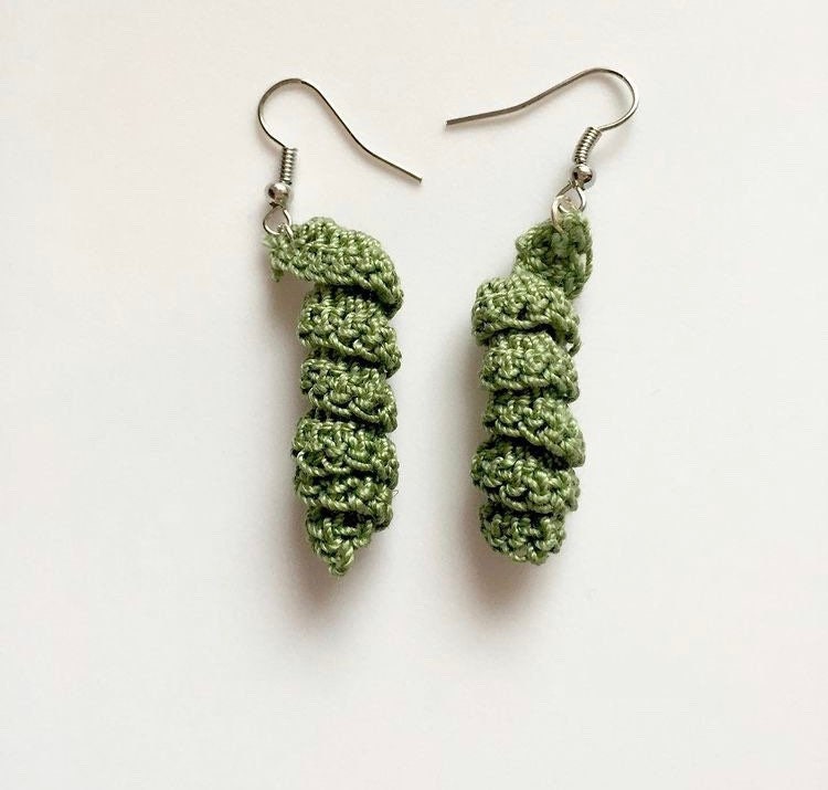 Spiral Crochet Earrings: Rosemary Cotton Boho Jewelry