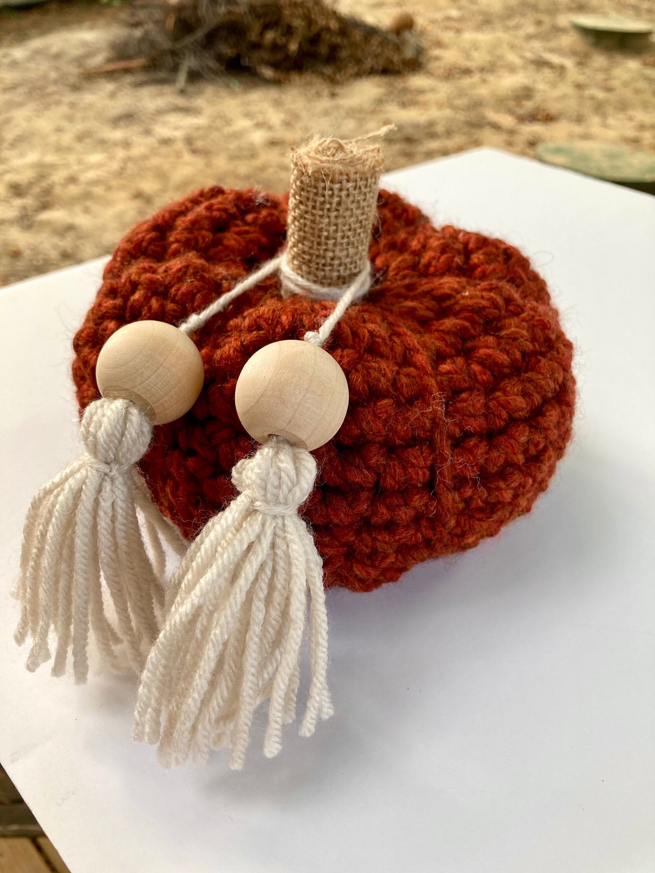 Burgundy Crochet Pumpkin Decor, Boho Tassel, Fall Home Decor
