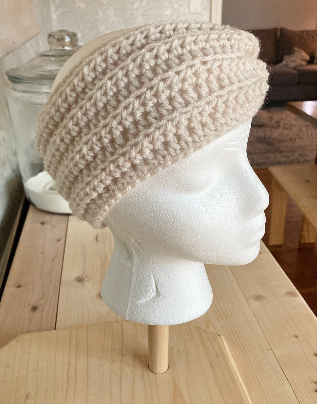 Linen Crochet Twisted Headband: Boho Ear Warmer