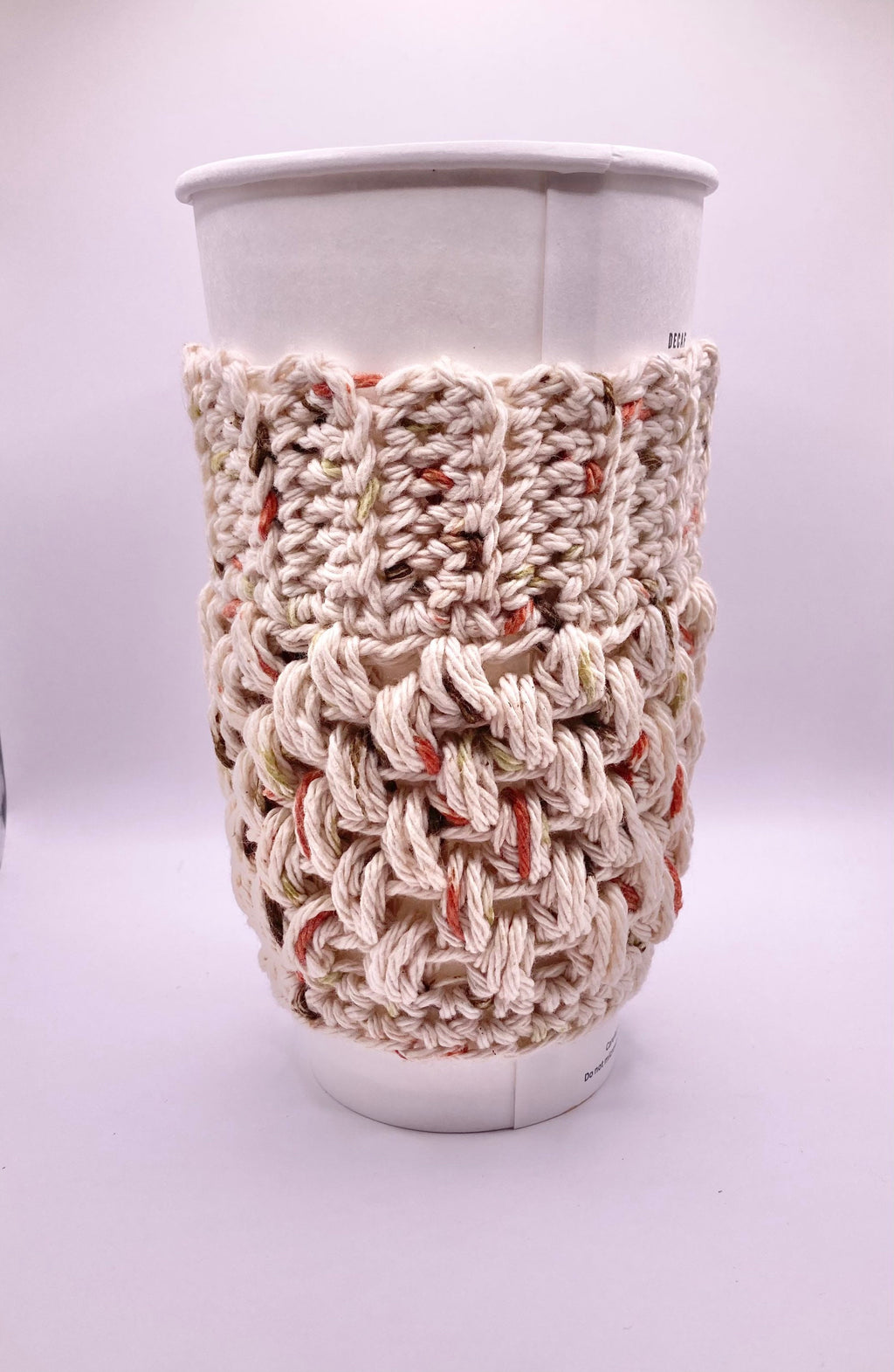 Beige Crochet Coffee Cup Cozy: Reusable Cotton Sleeve