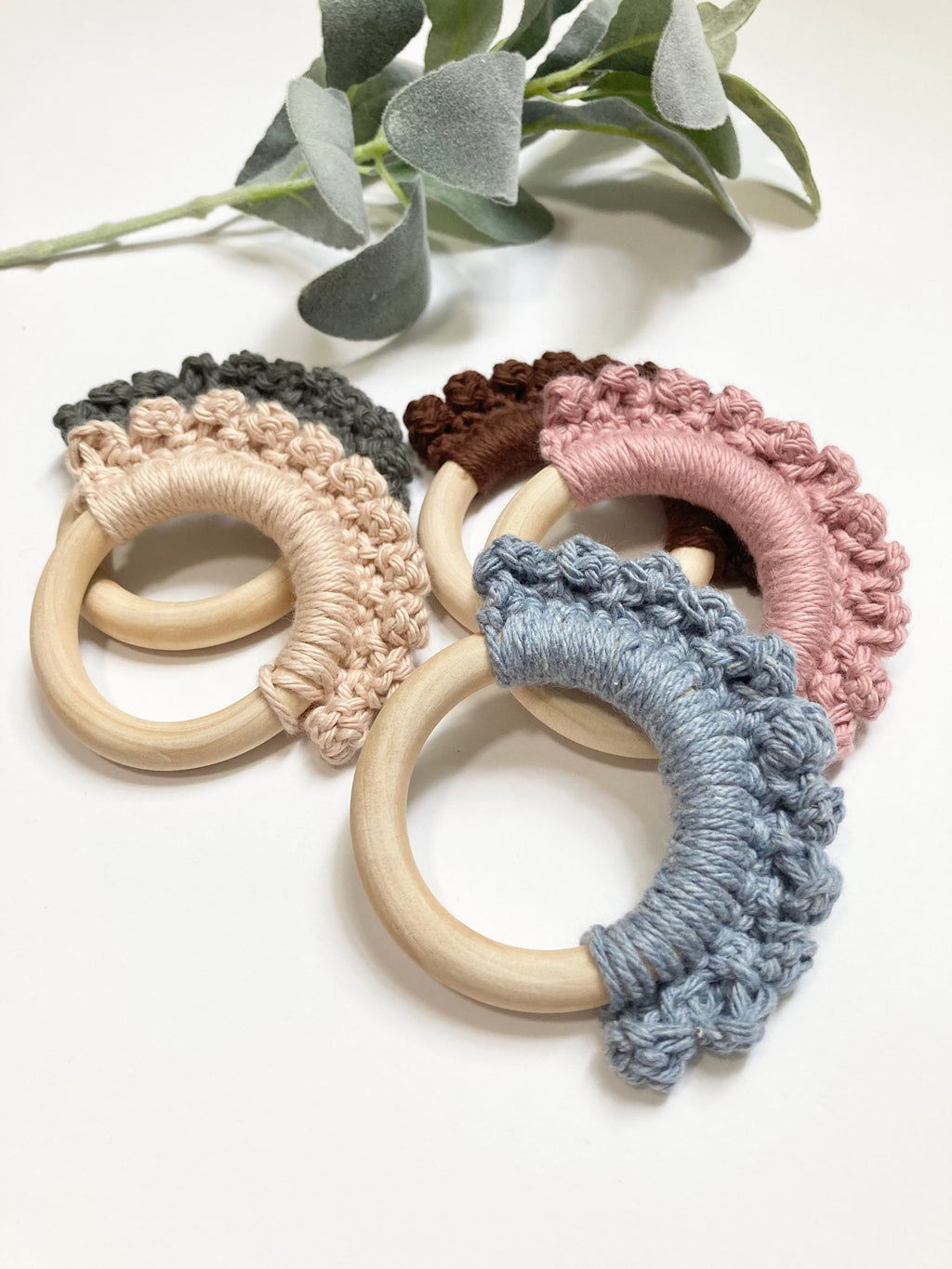 Crochet Baby Teether: Olive Cotton & Wood Teething Toy