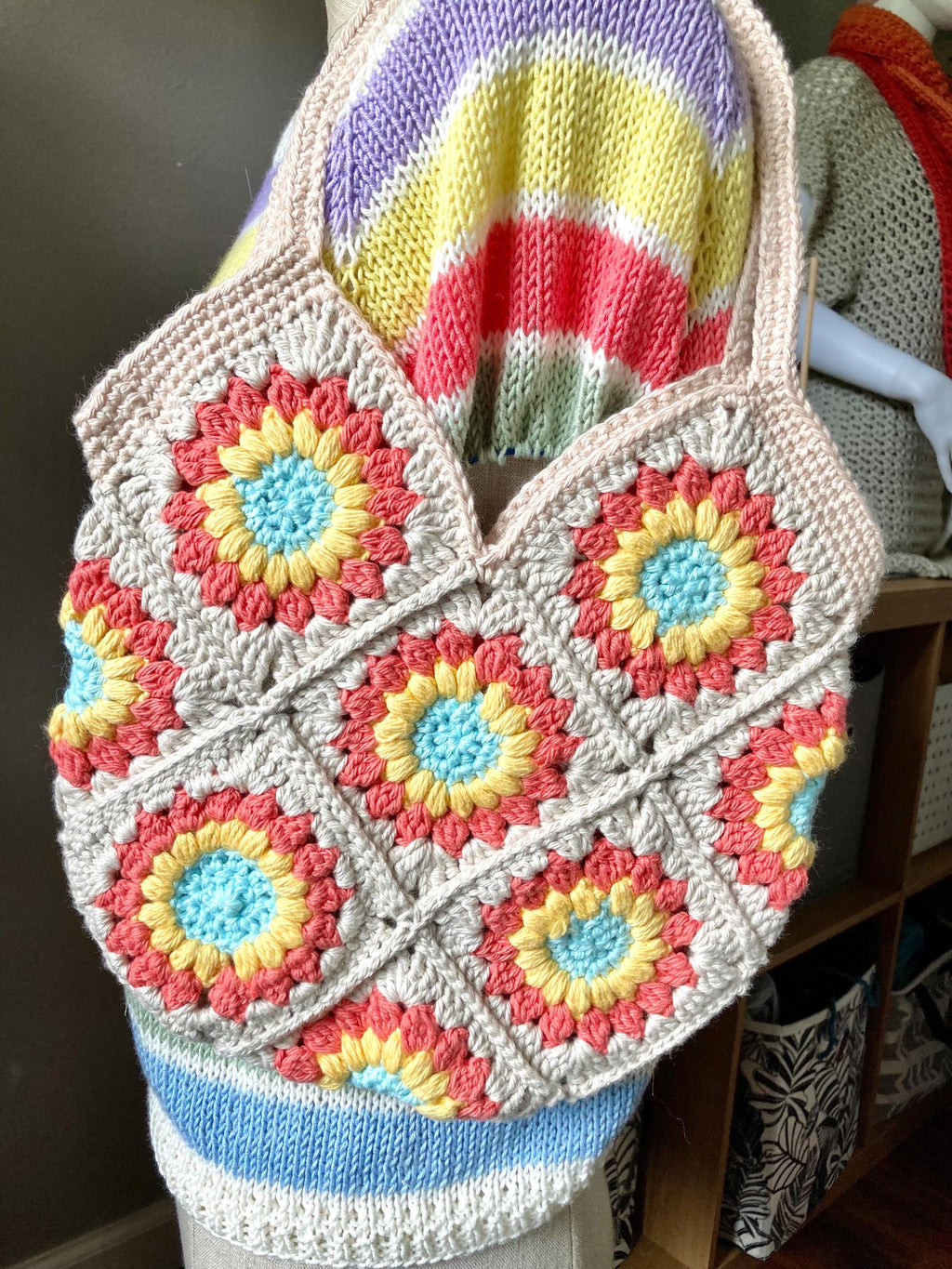 Handmade Granny Square Crochet Bag: Boho Cotton Tote