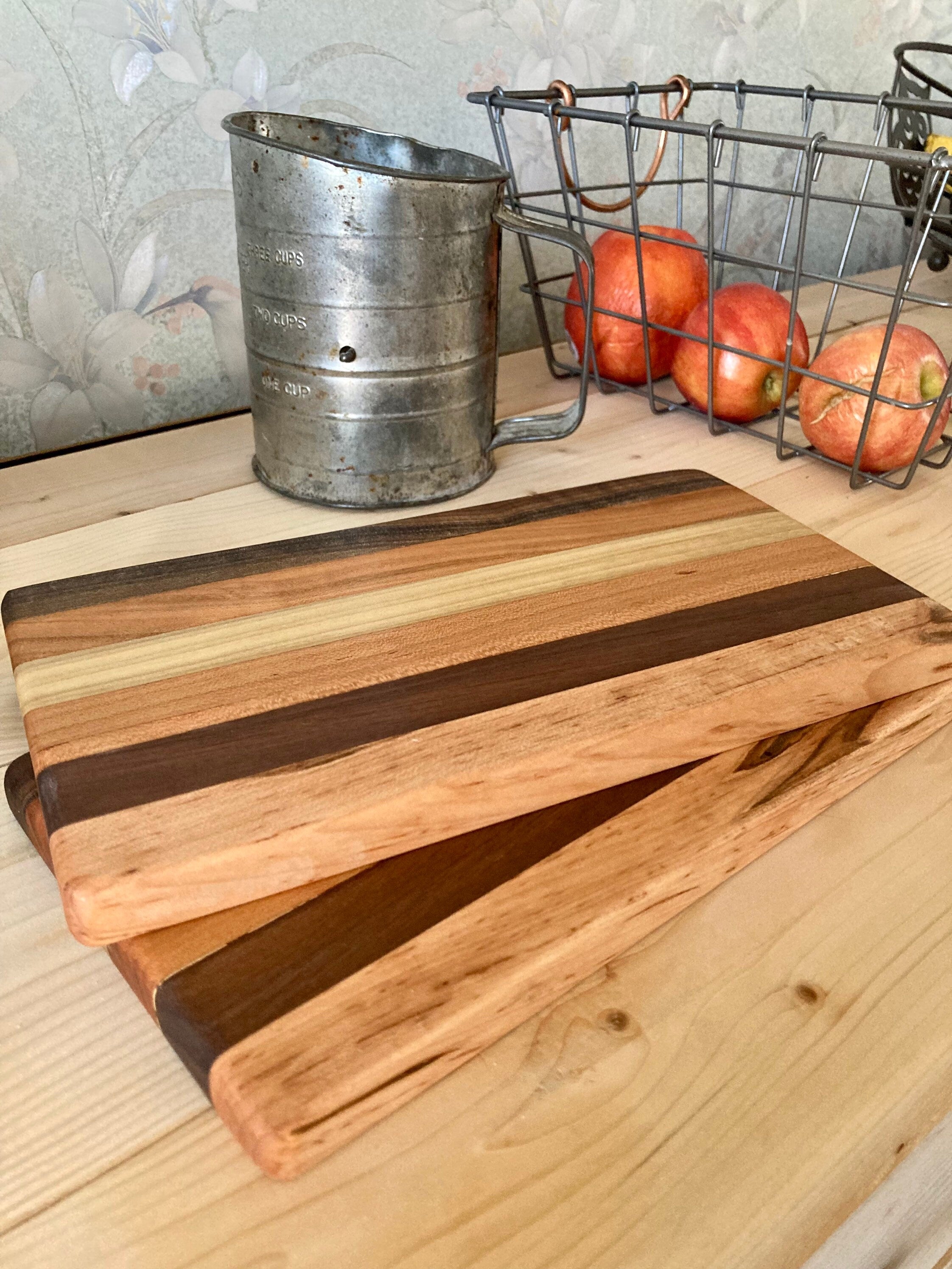 Handmade Wooden Cheese Board: Cherry, Walnut, Maple, Poplar (5.75 x 10.25 inches)