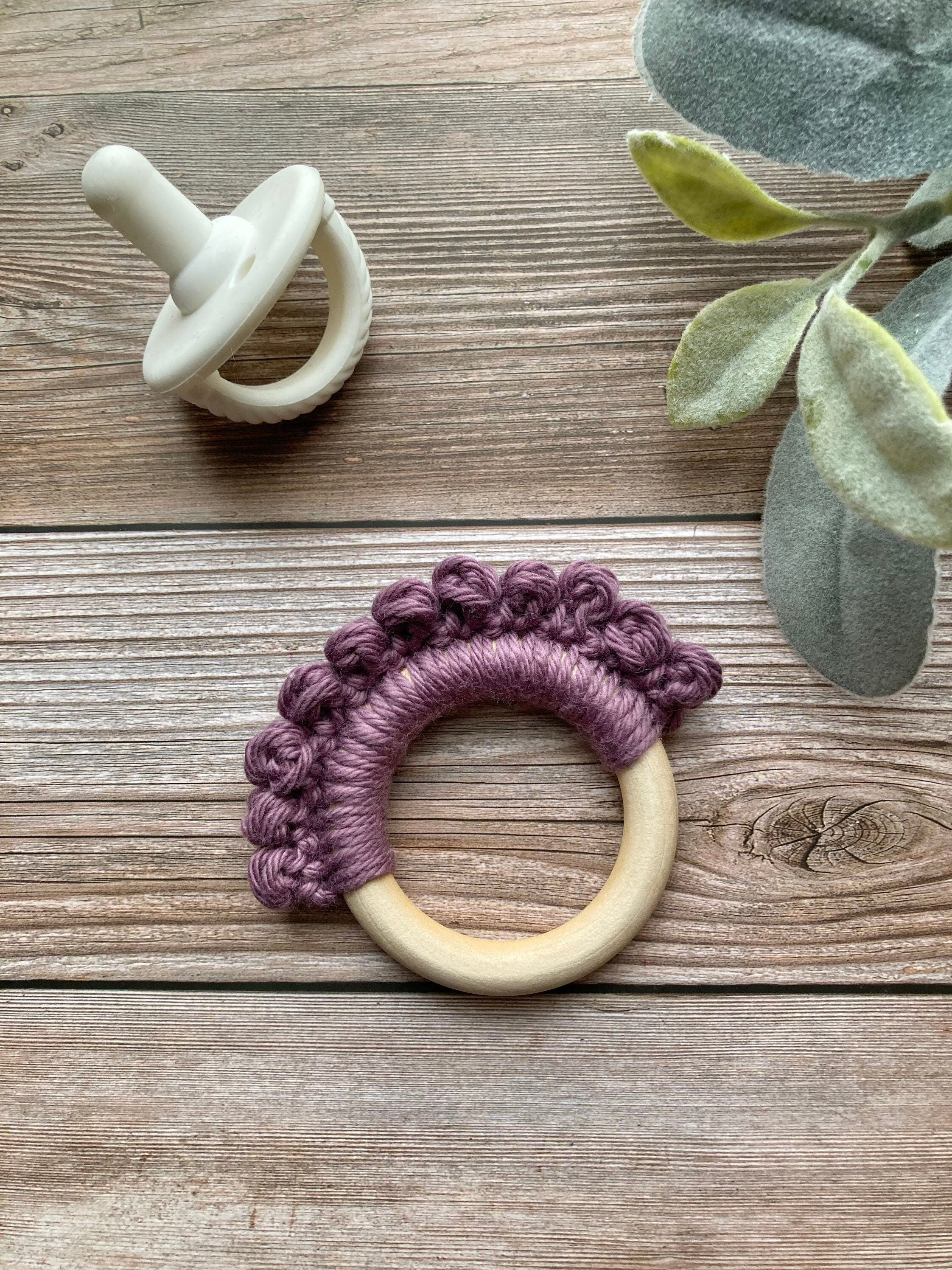 Crochet Baby Teether: Wooden Ring, French Lilac Cotton Yarn