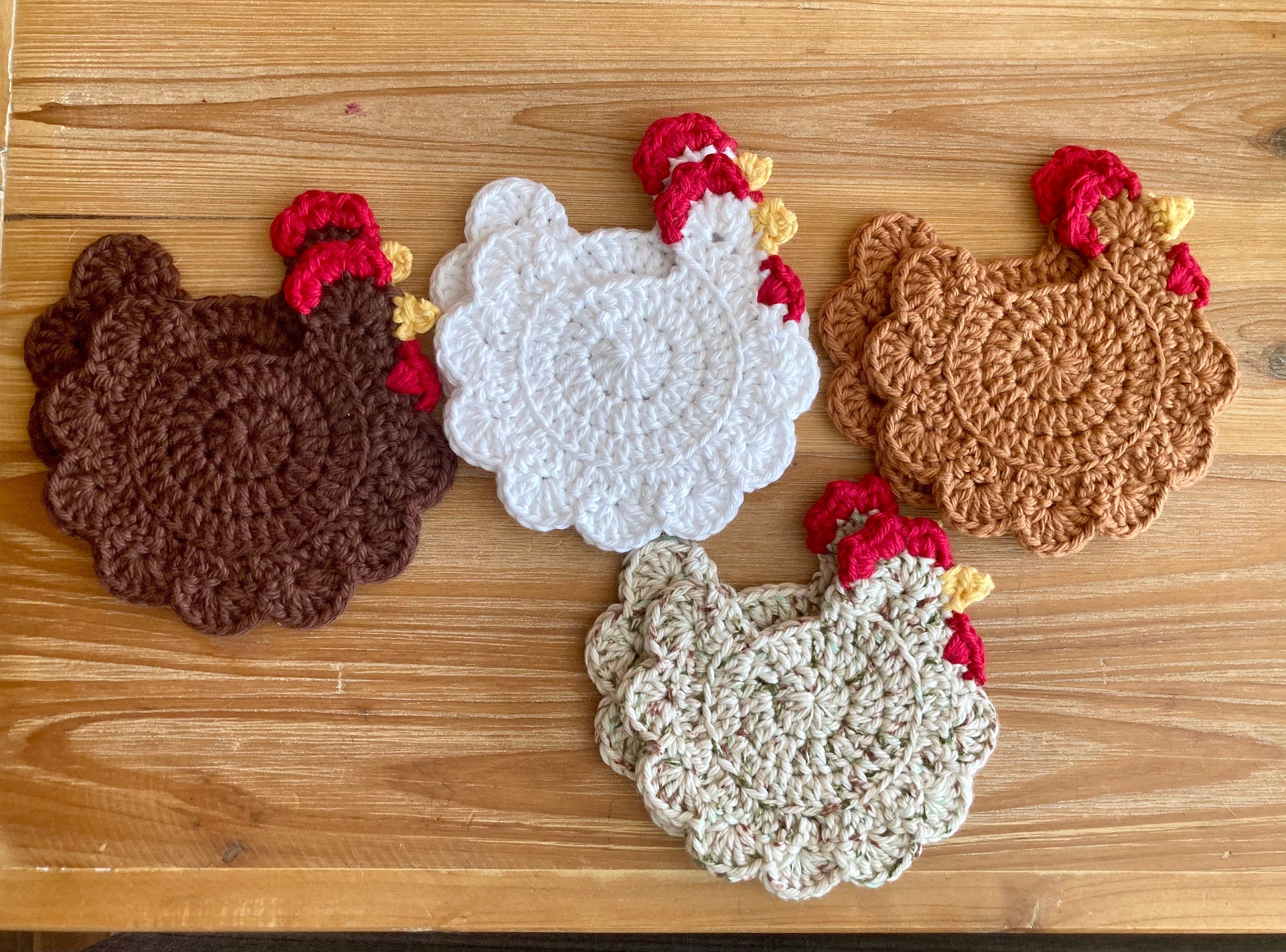 Crochet Chicken Coaster: Farmhouse Cotton Mug Rug
