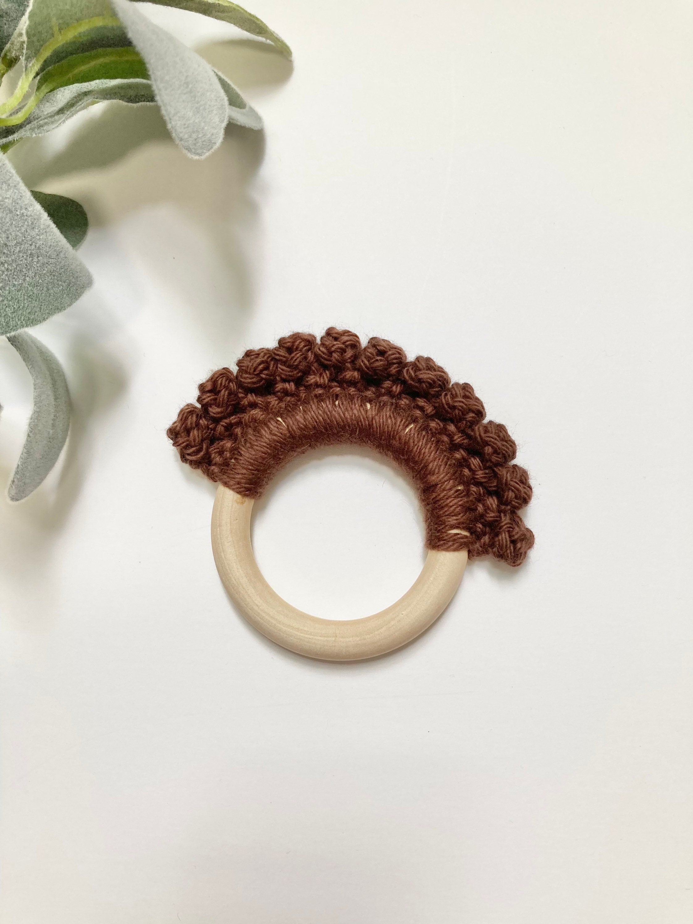 Crochet Baby Teether: Wooden Teething Ring, Newborn Gift