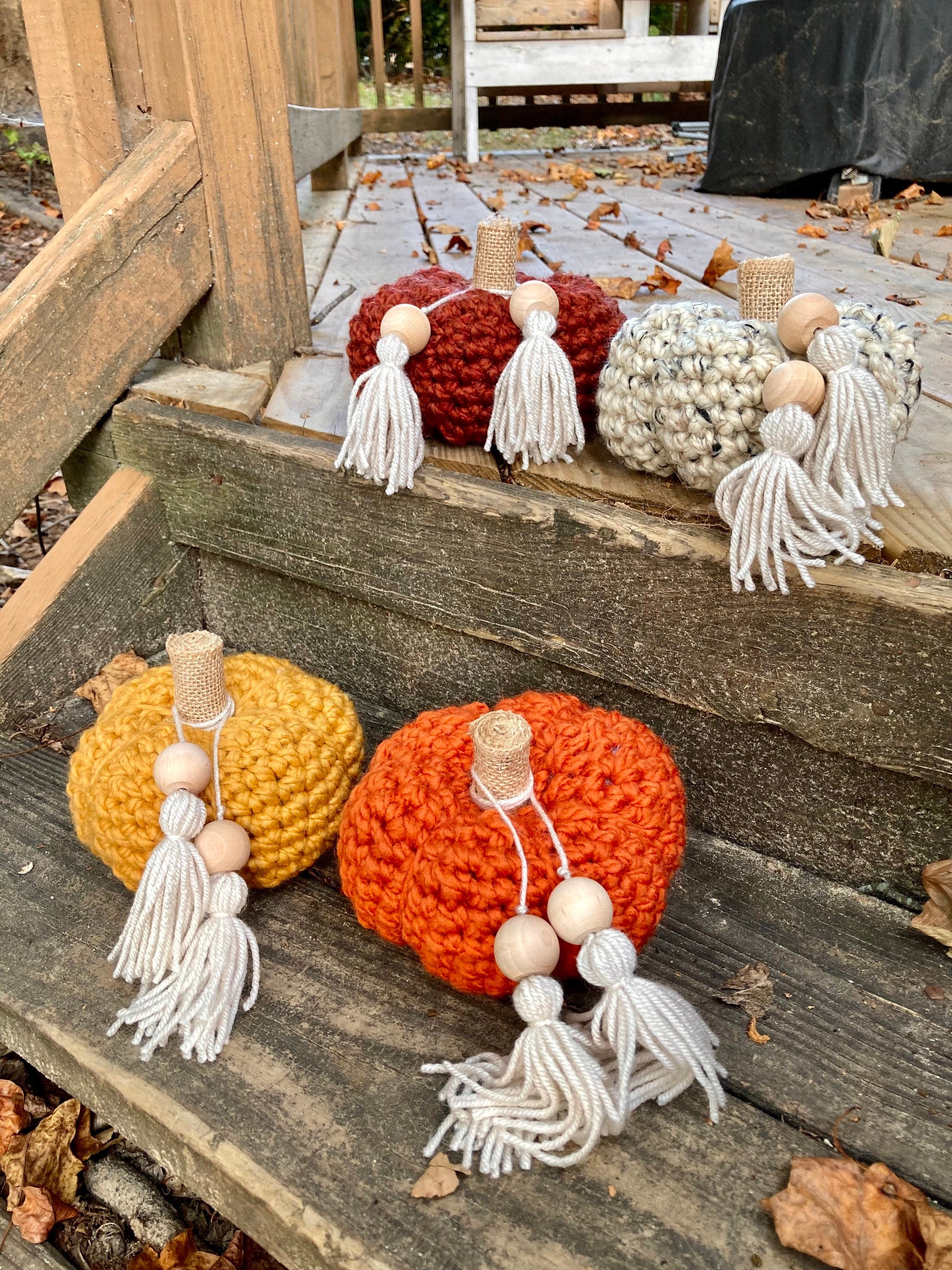 Burgundy Crochet Pumpkin Decor, Boho Tassel, Fall Home Decor