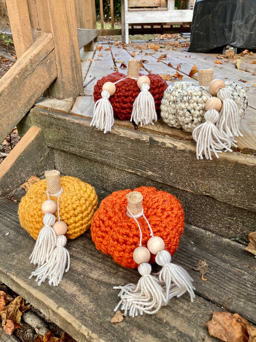Burgundy Crochet Pumpkin Decor, Boho Tassel, Fall Home Decor