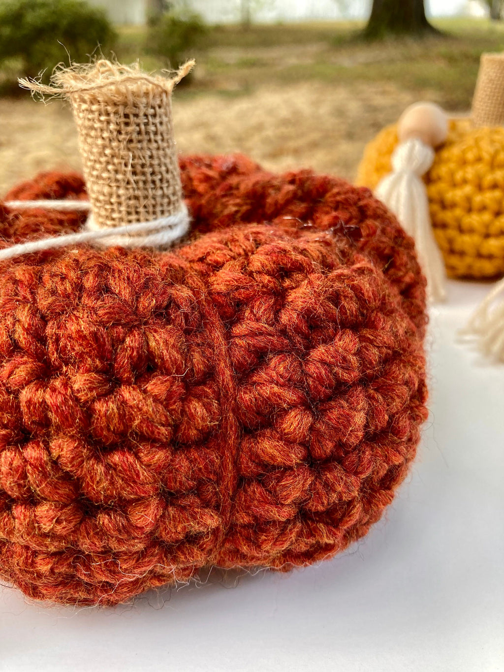 Crochet Pumpkin Decor, Orange Boho Fall Decor with Tassel