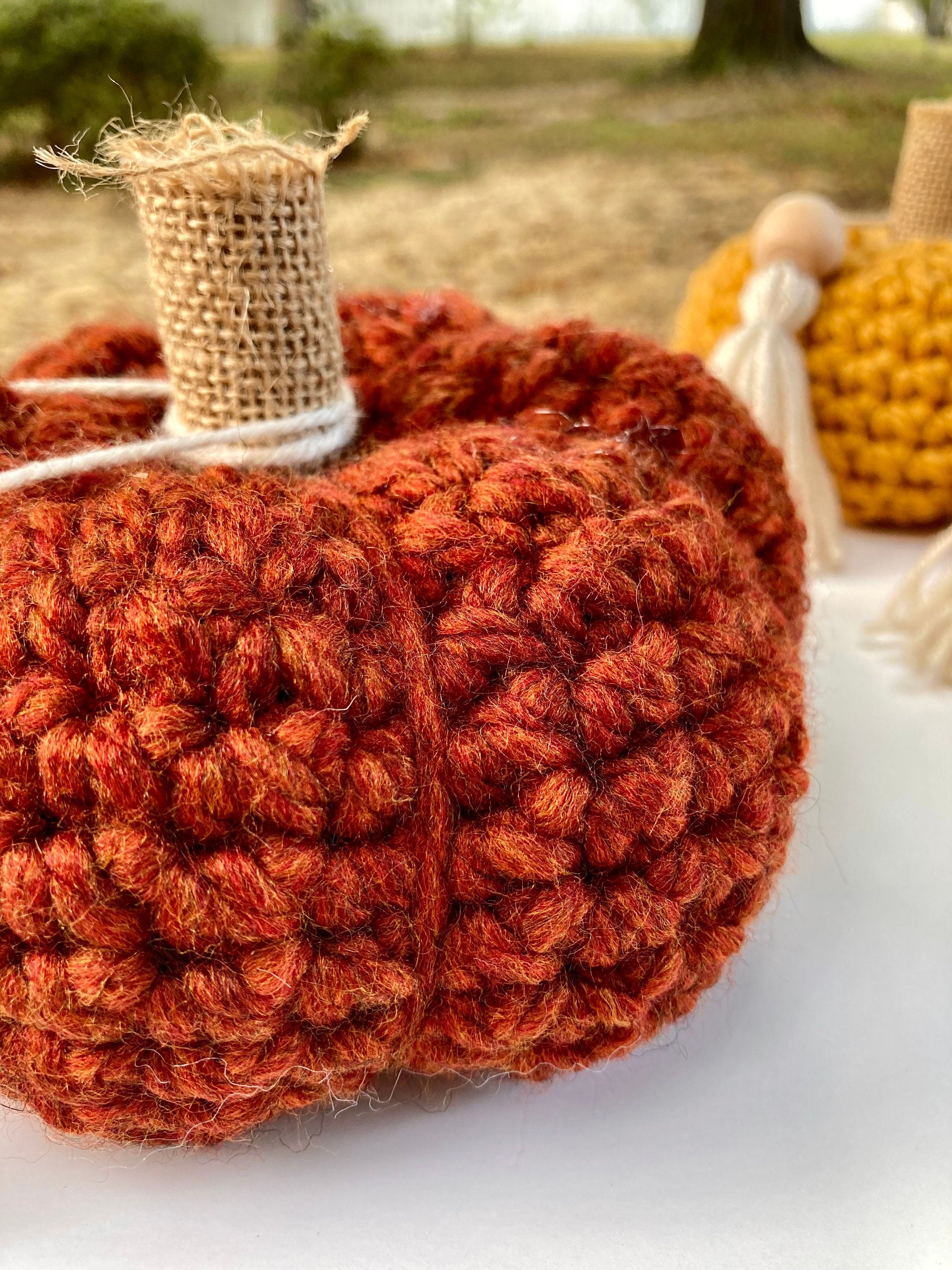 Crochet Pumpkin Decor, Orange Boho Fall Decor with Tassel