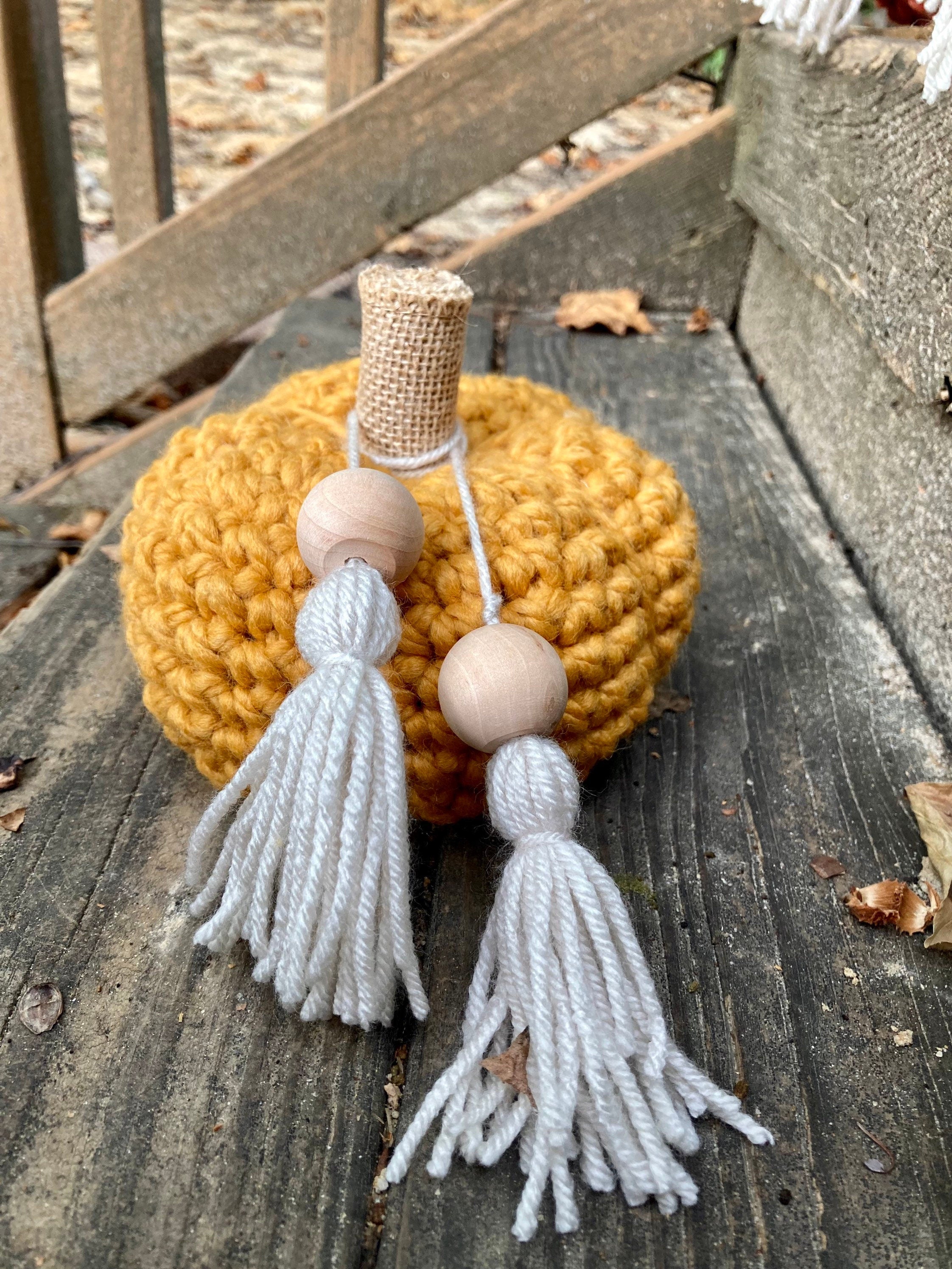 Mustard Crochet Pumpkin Decor, Burlap Stem, Boho Fall Decor