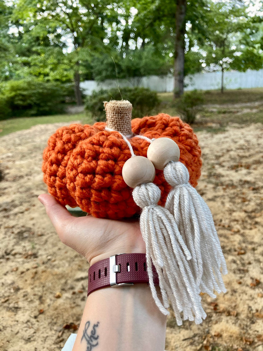 Crochet Pumpkin Decor, Orange Boho Fall Decor with Tassel