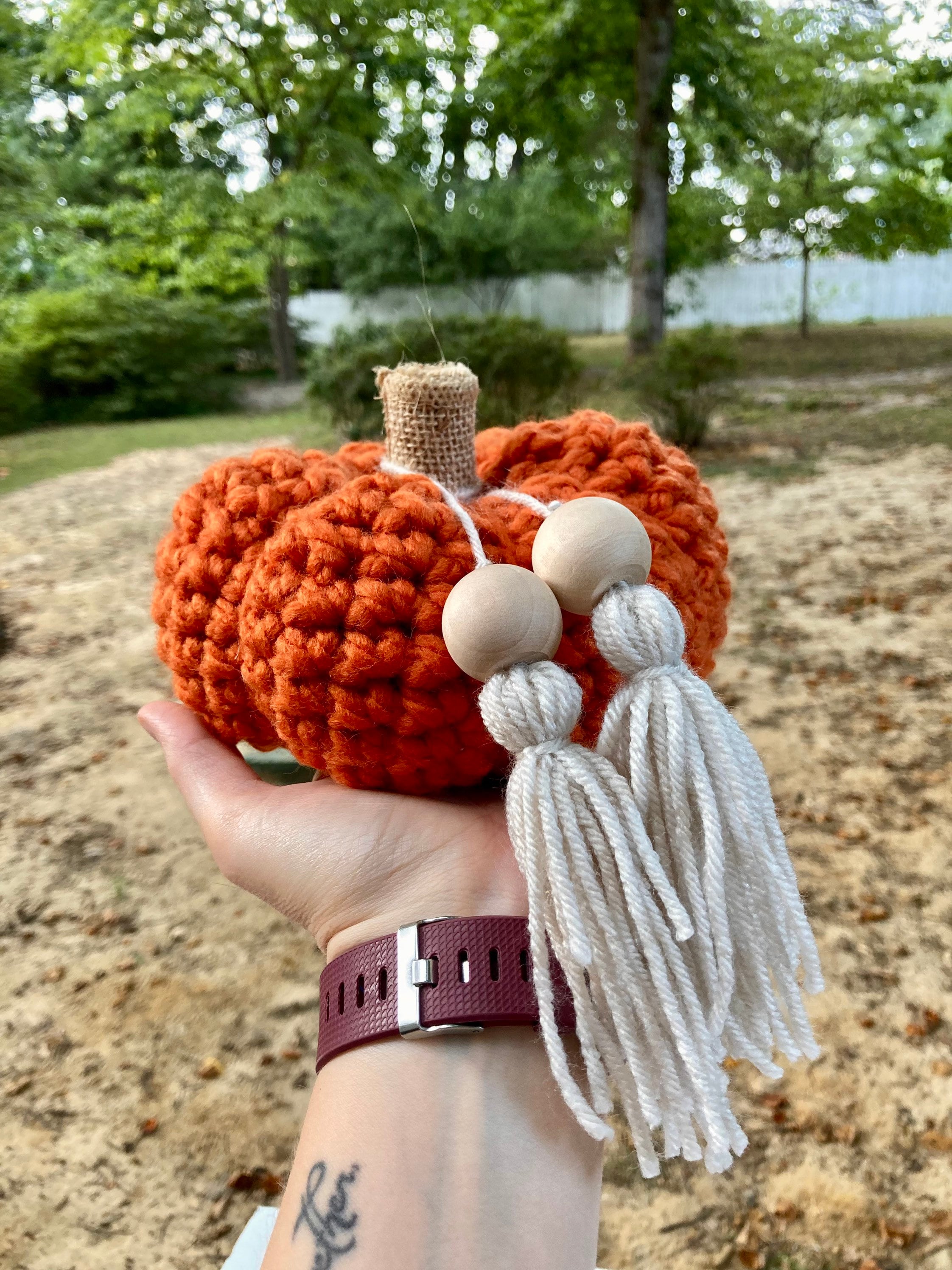 Crochet Pumpkin Decor, Orange Boho Fall Decor with Tassel