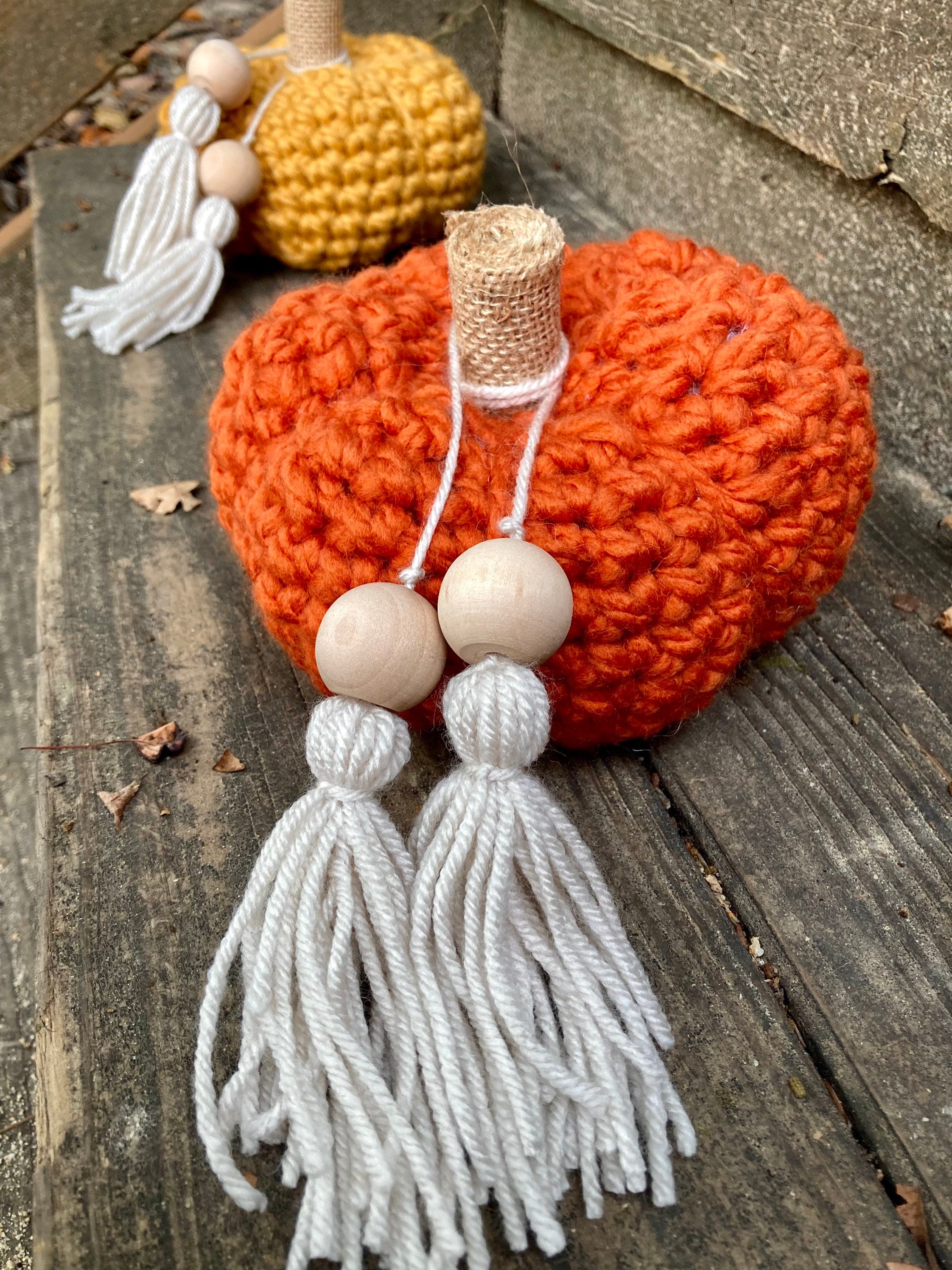 Crochet Pumpkin Decor, Orange Boho Fall Decor with Tassel