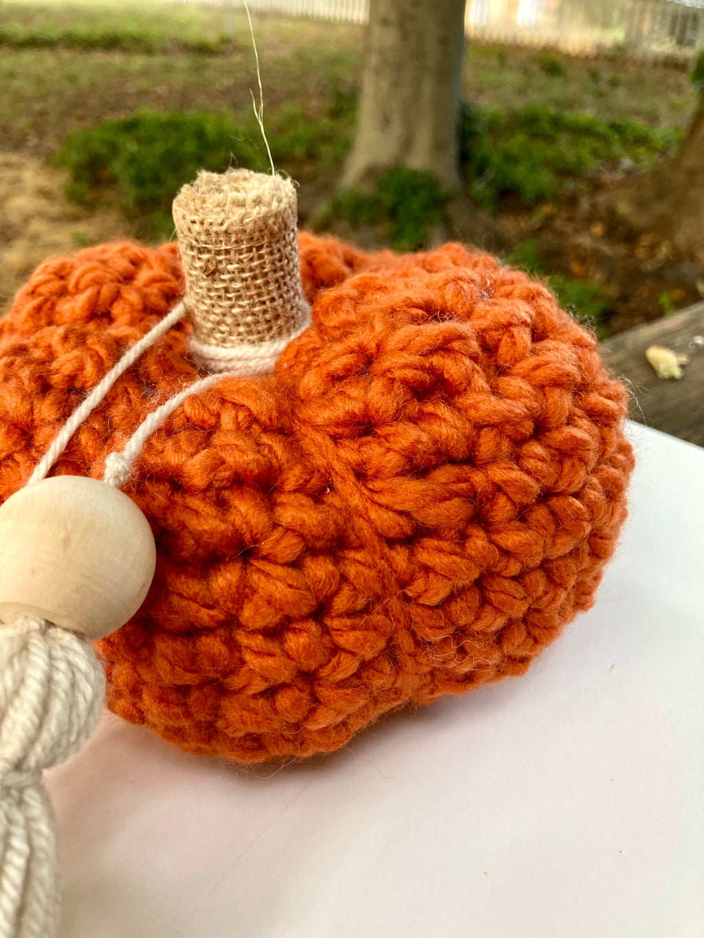 Crochet Pumpkin Decor, Orange Boho Fall Decor with Tassel