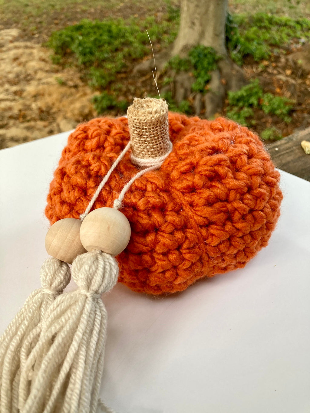 Crochet Pumpkin Decor, Orange Boho Fall Decor with Tassel